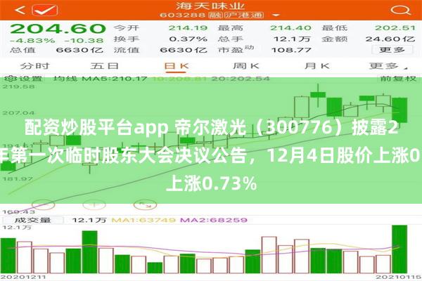 配资炒股平台app 帝尔激光（300776）披露2025年第一次临时股东大会决议公告，12月4日股价上涨0.73%