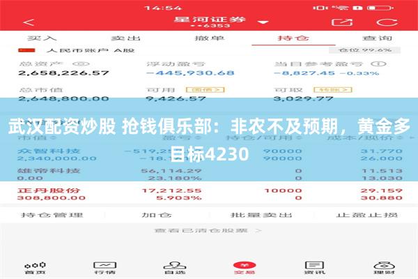 武汉配资炒股 抢钱俱乐部:非农不及预期,黄金多目标4230